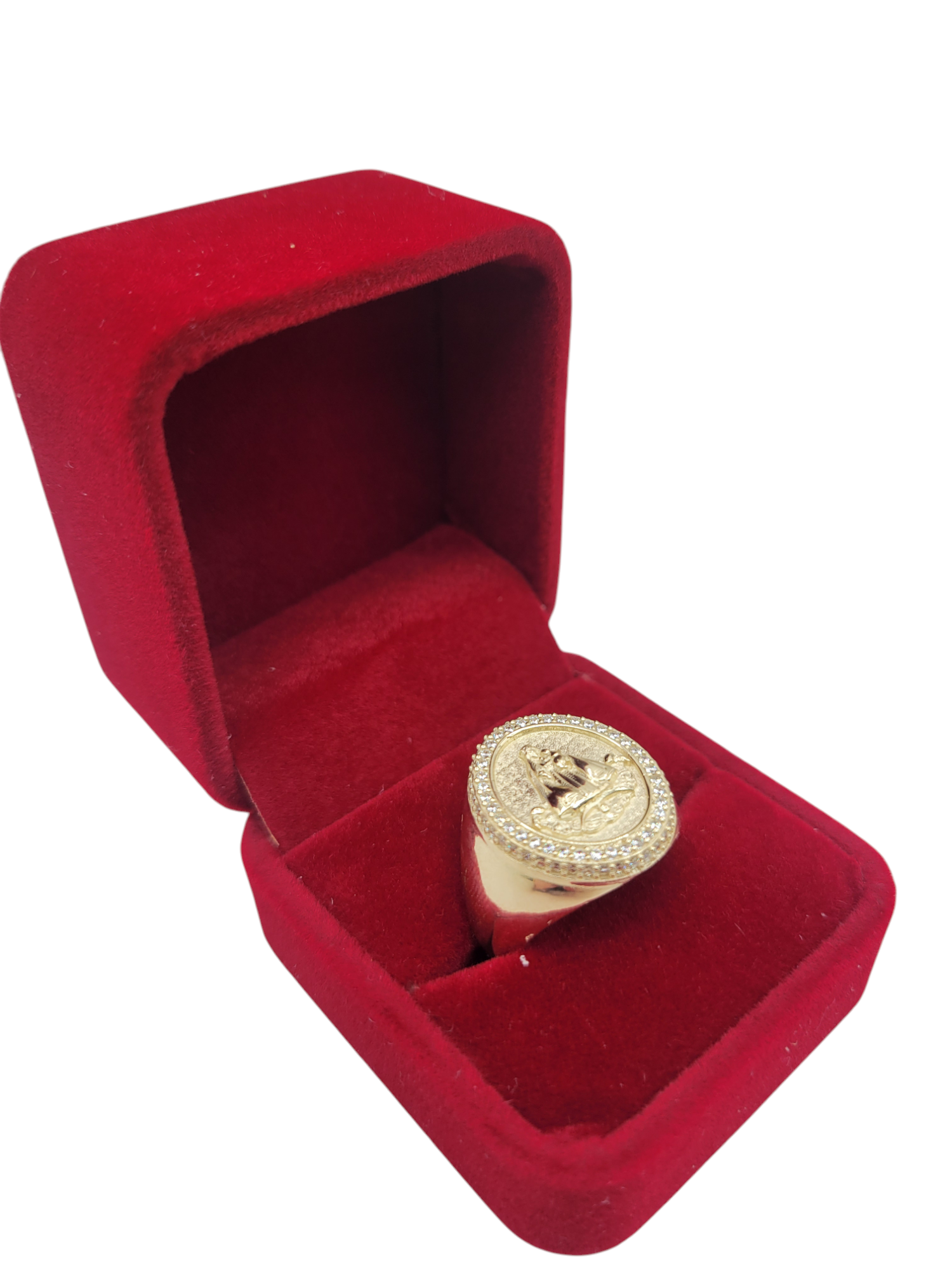 10K gold ring. Virgin of Charity. CZ stone. Size 10.5