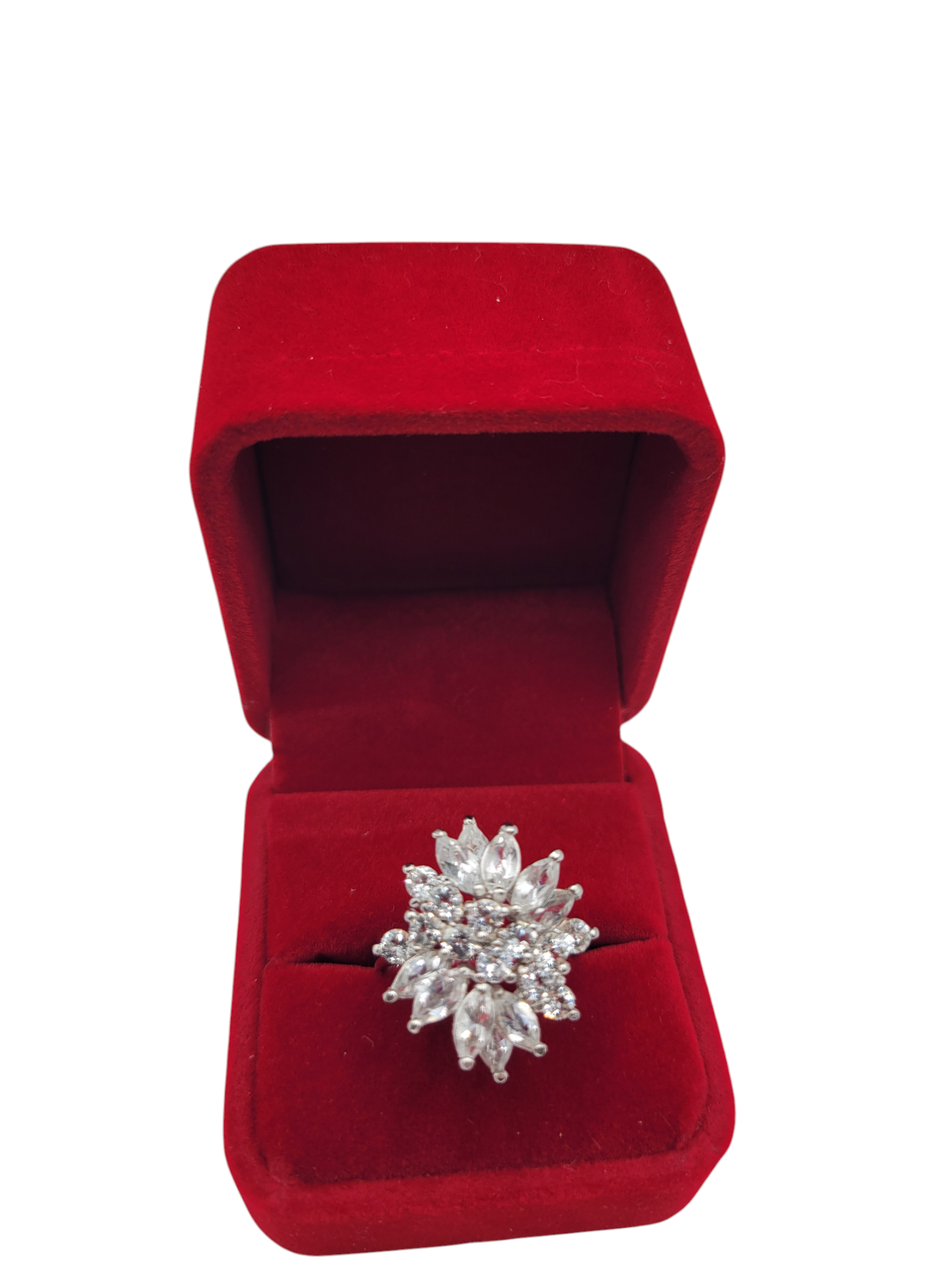 925 silver ring. Large flower with white CZ stone. Size 9 y 5
