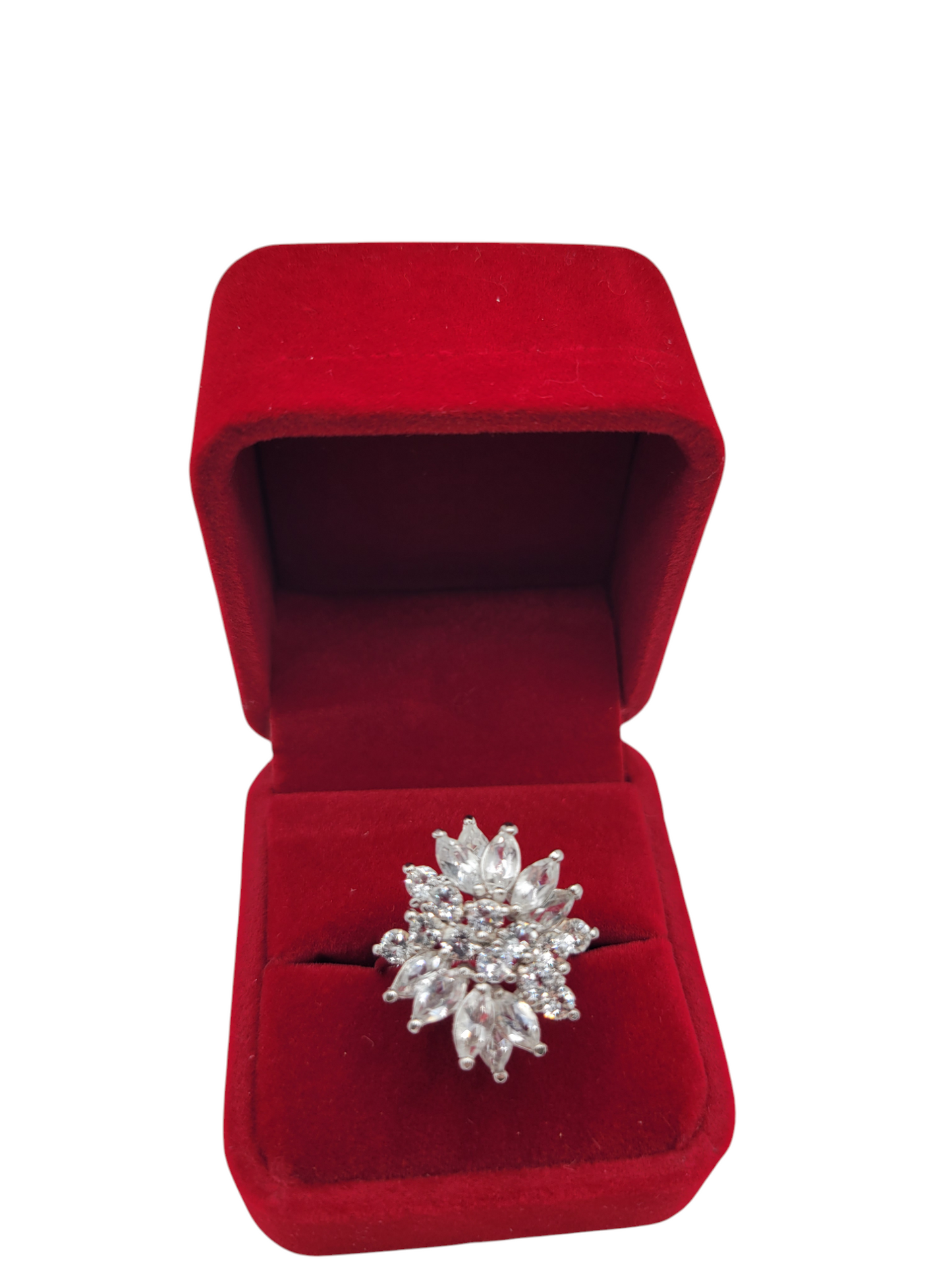925 silver ring. Large flower with white CZ stone. Size 9 y 5