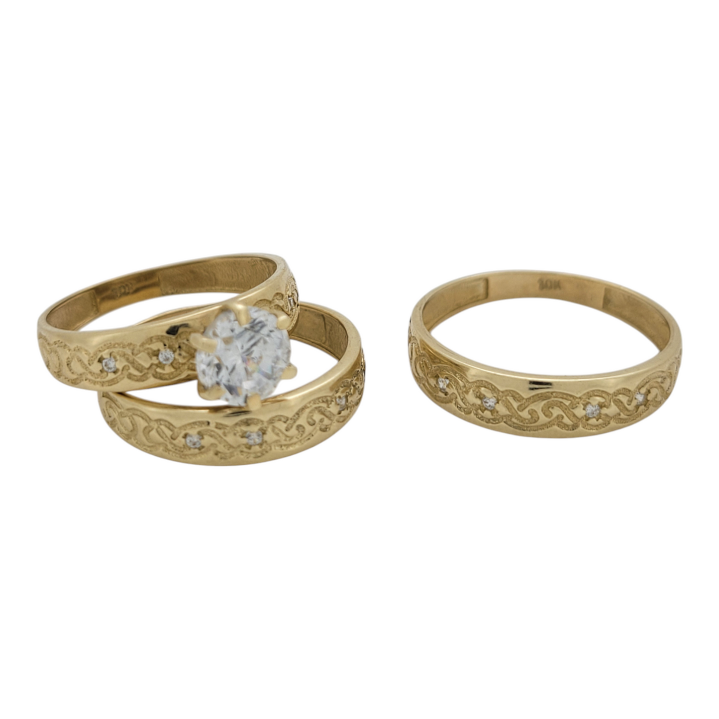 10K gold engagement rings. Trio of rings. Size 6 and 8