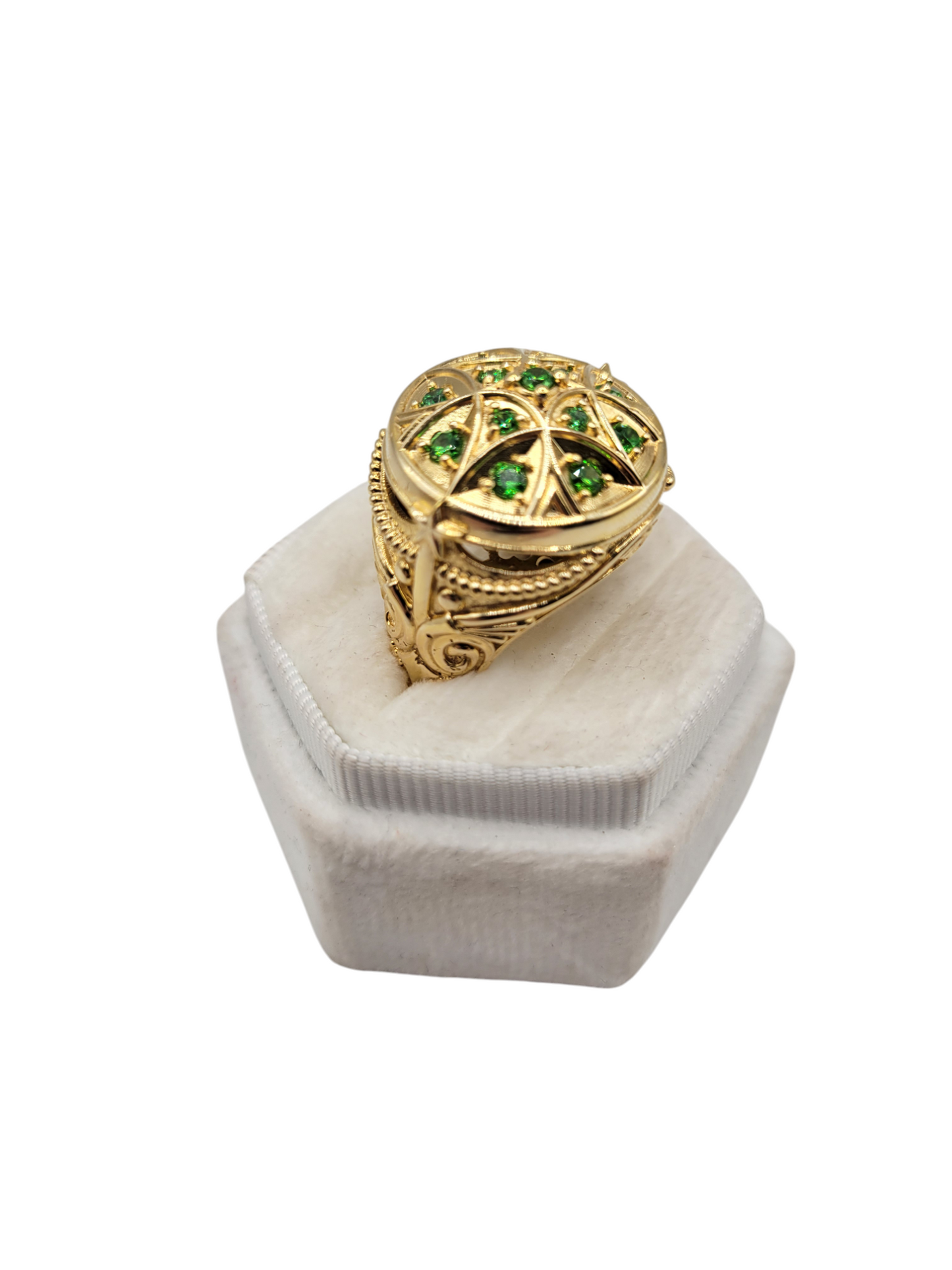 10K solid gold ring with green CZ stones. Size 11
