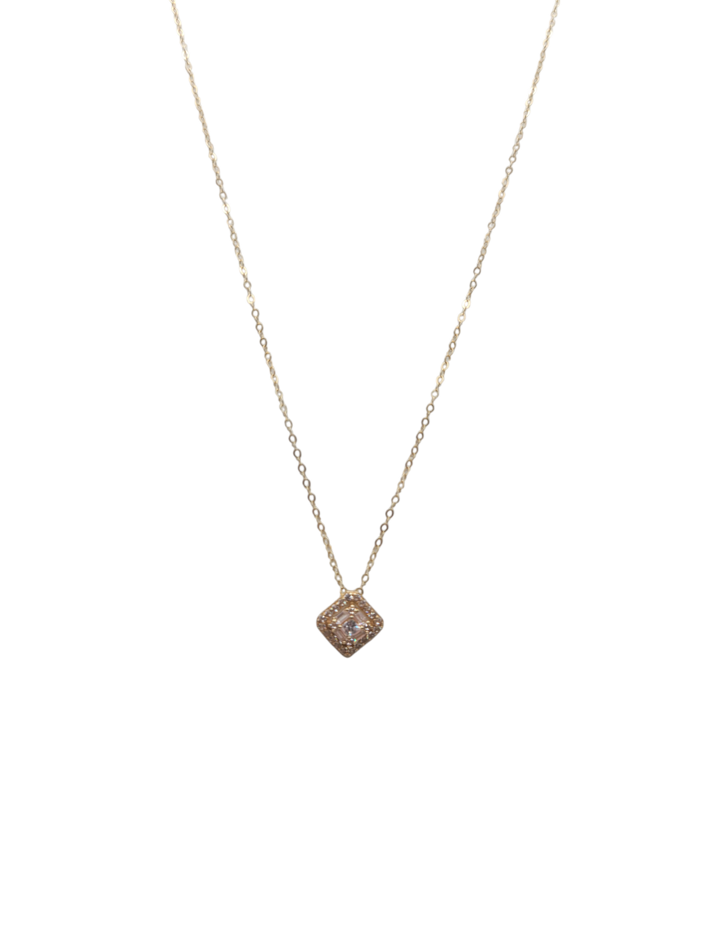 14K gold necklace. Square pendant with CZ stone. 20in . 1mm