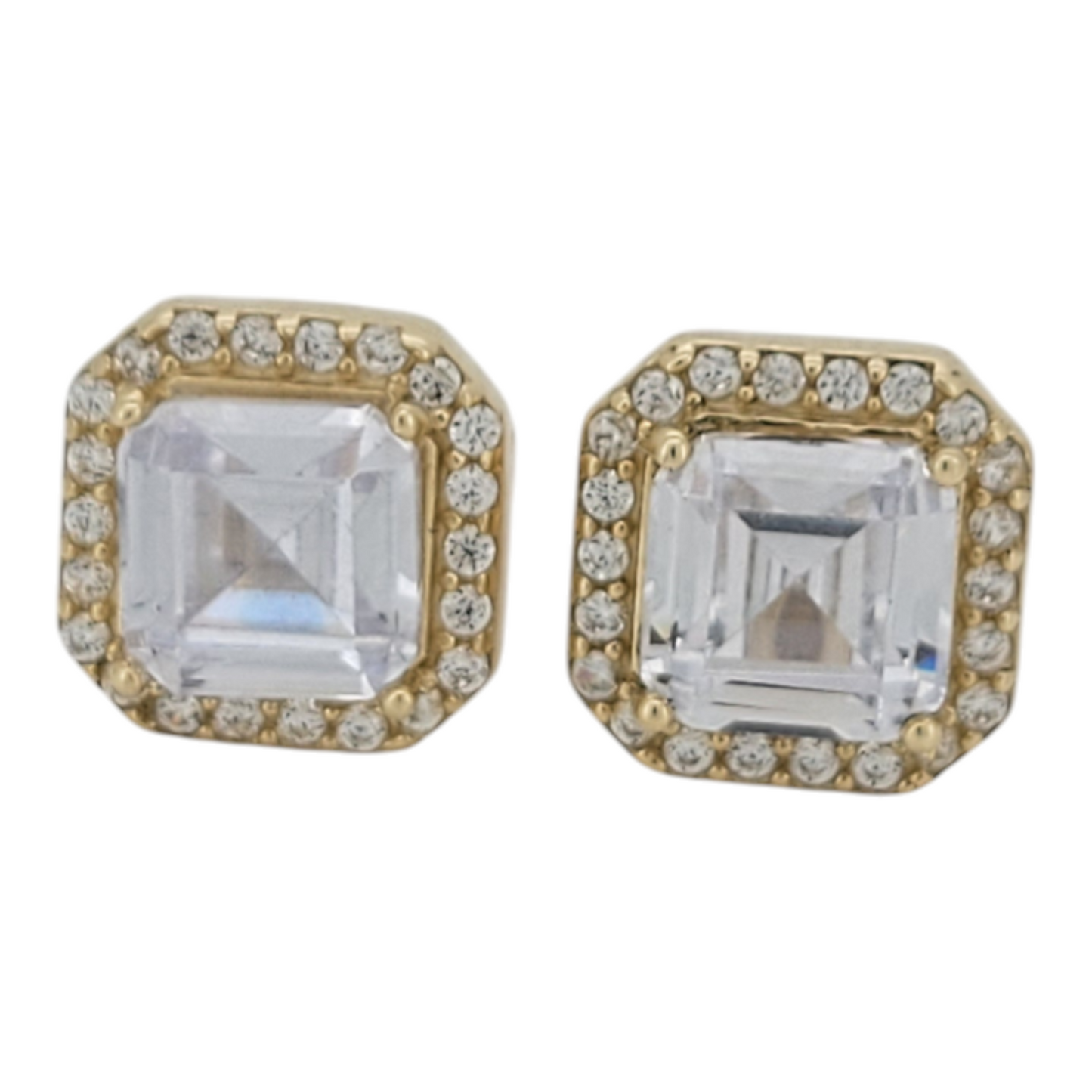 10K gold square earrings with CZ stone.