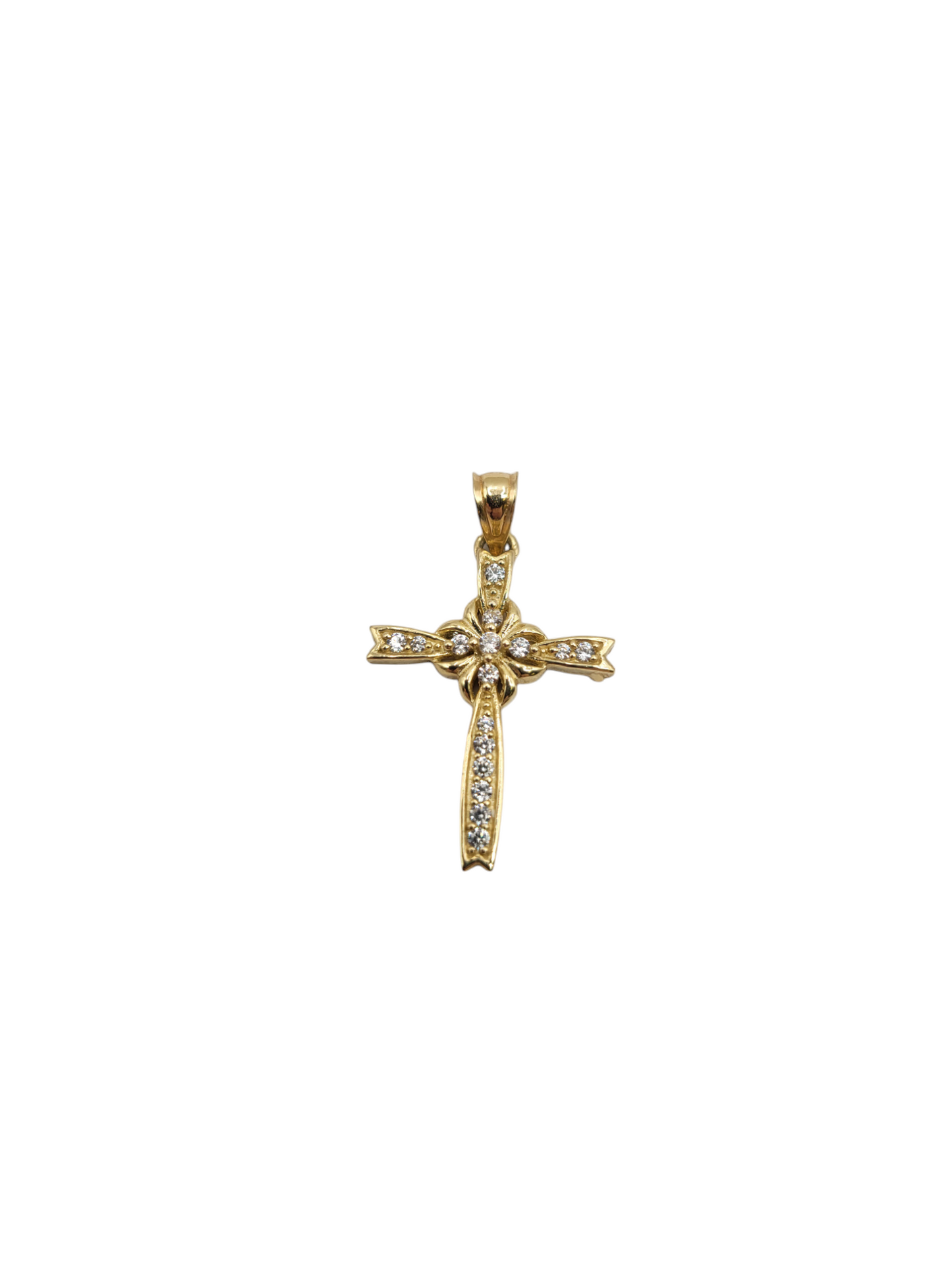 10K gold cross pendant. CZ stone.