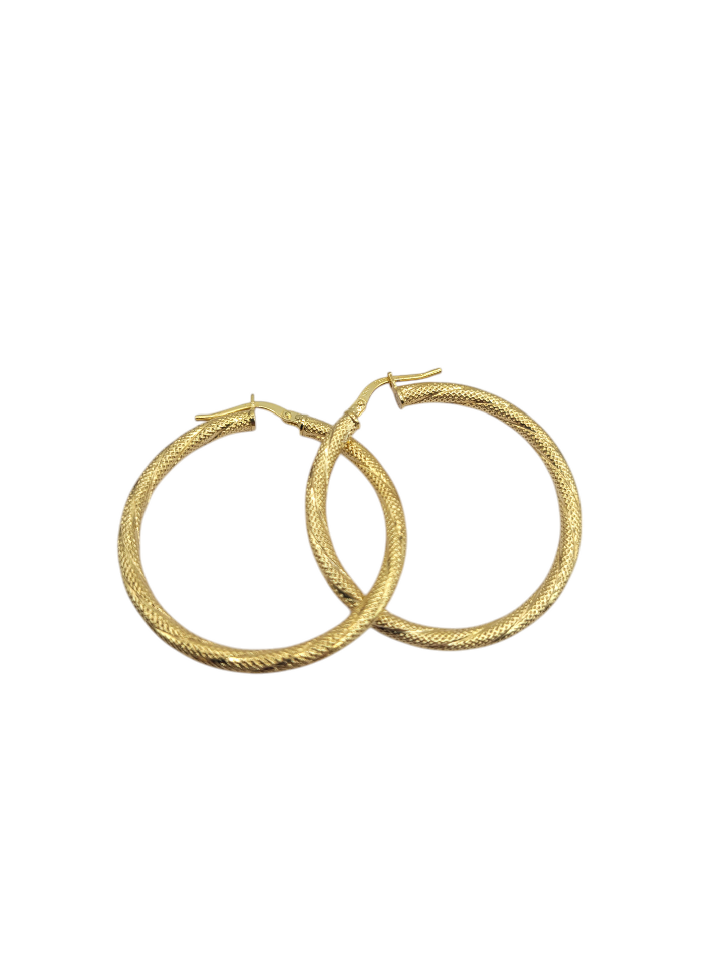 10K gold earrings. Thin snowy hoop. Size 4.