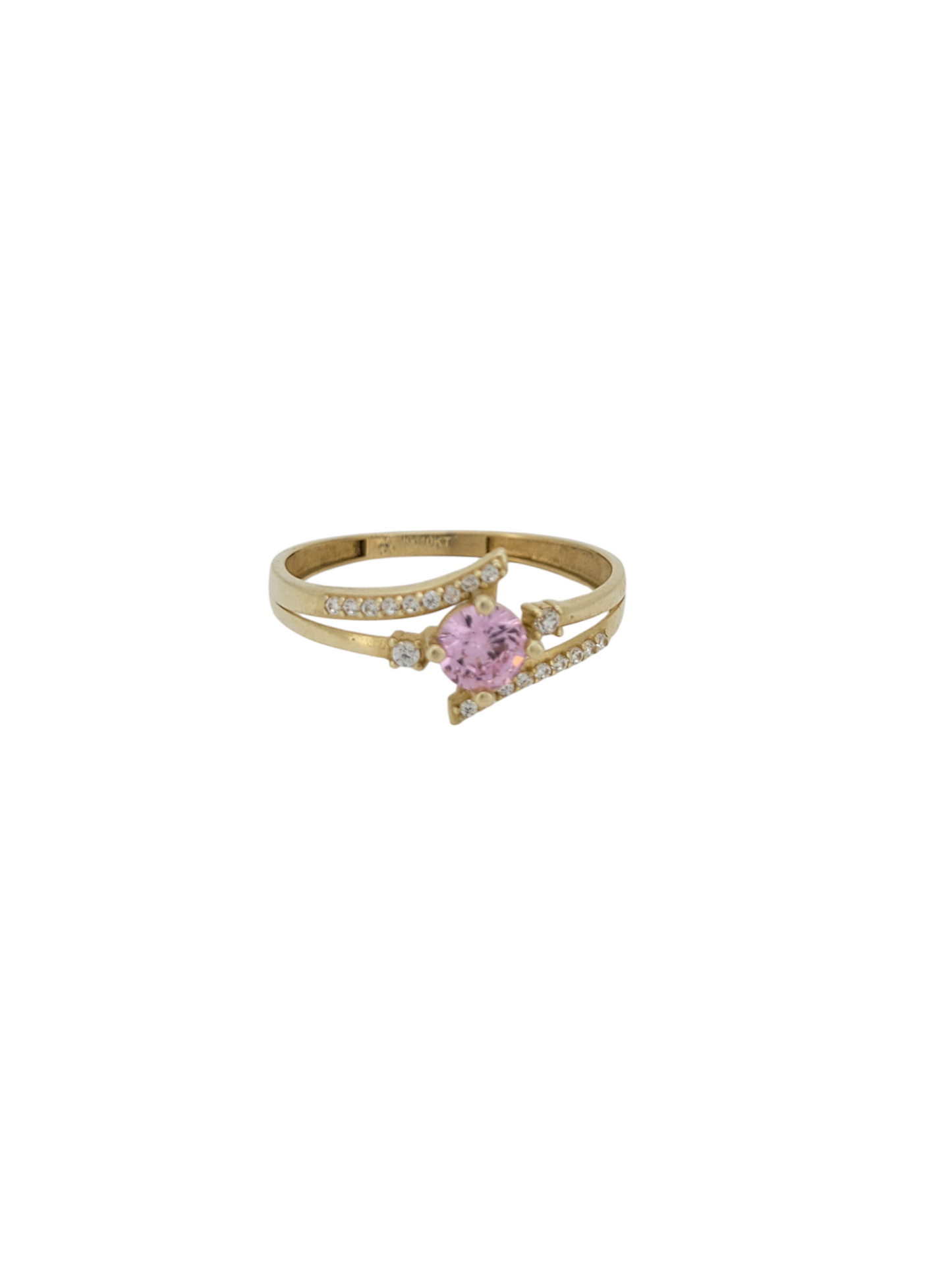 10K gold ring. Round pink stone. CZ stones. Size 9.5