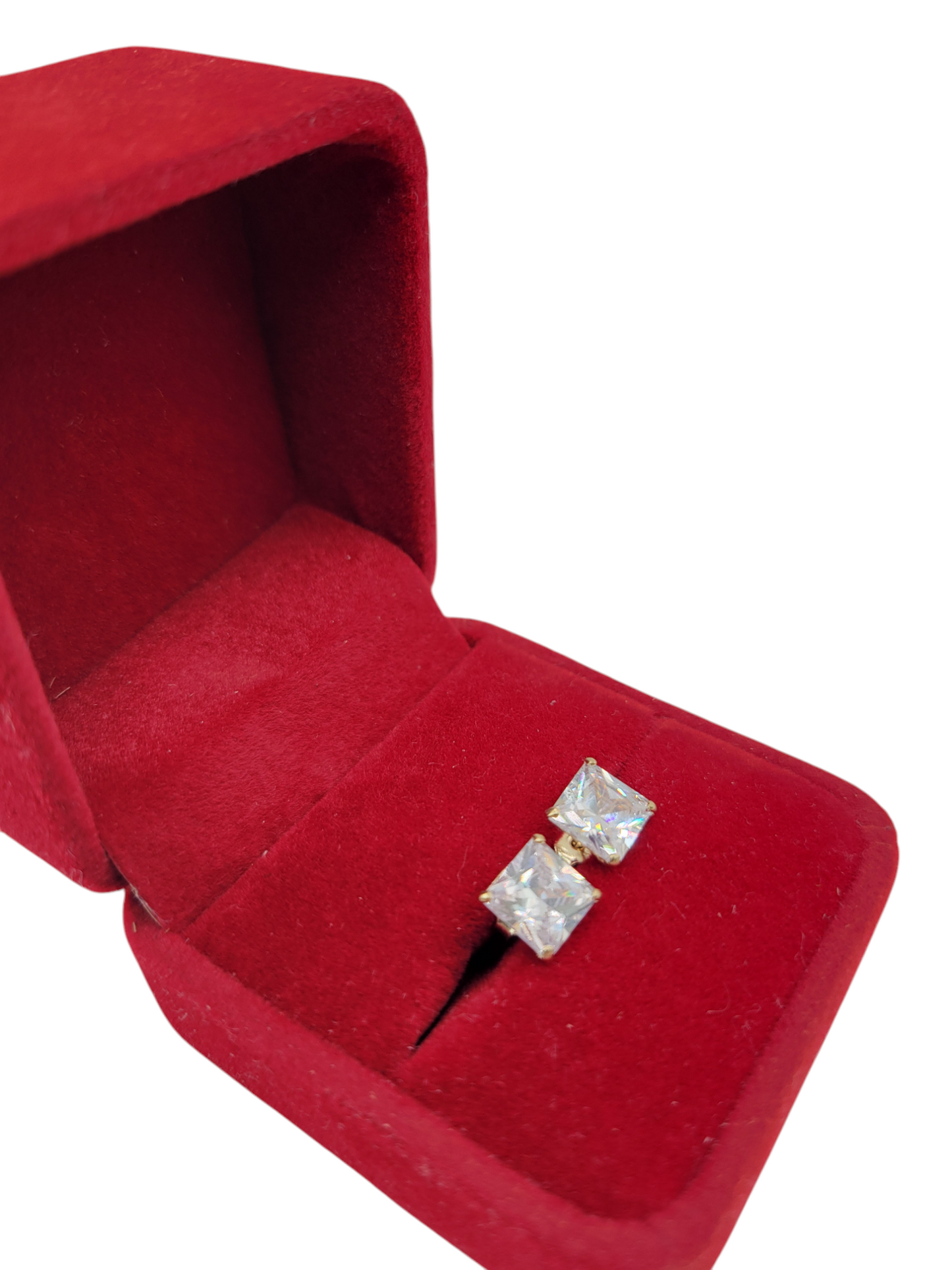 14K gold earrings. Square diamonds.