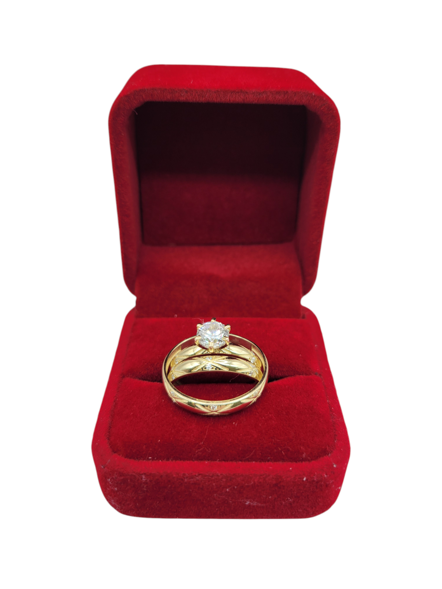 10K gold engagement rings. X-shaped design. Trio for men and women. Sizes 8.5 and 11.