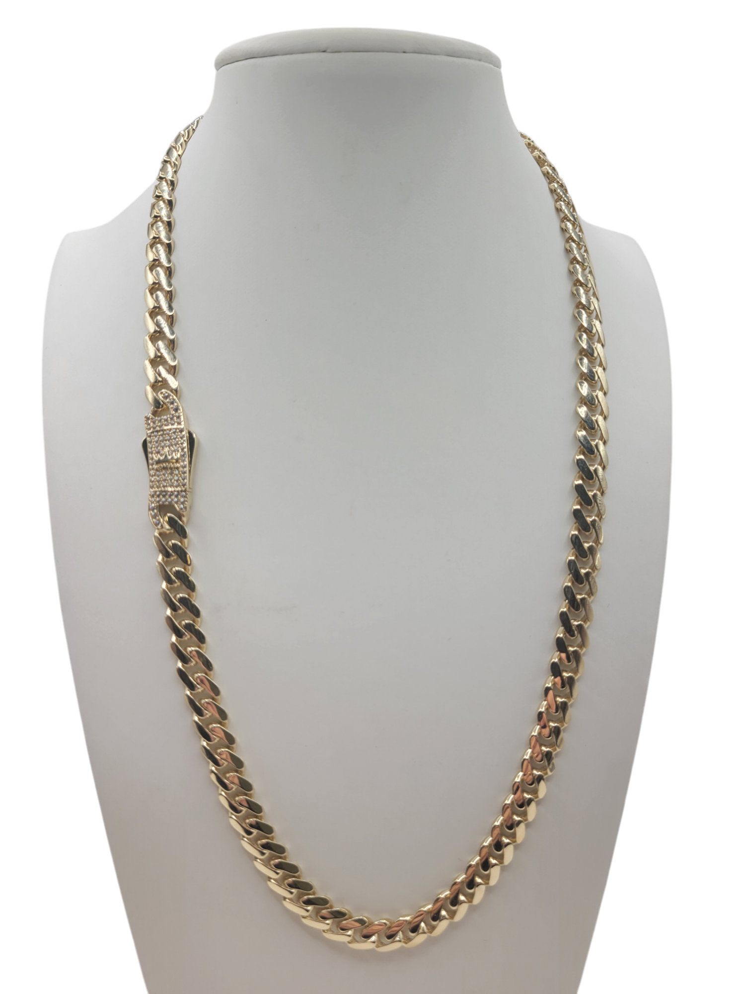 10K Gold Cuban Chain. CZ Stone Clasp. 18in. 6.8mm