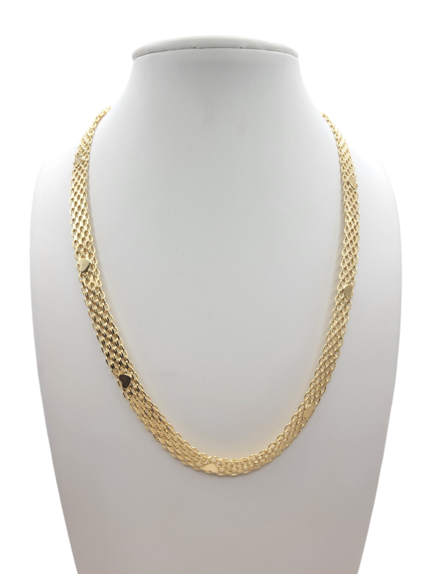 10K gold braided heart necklace. 16 inches, 7 mm.