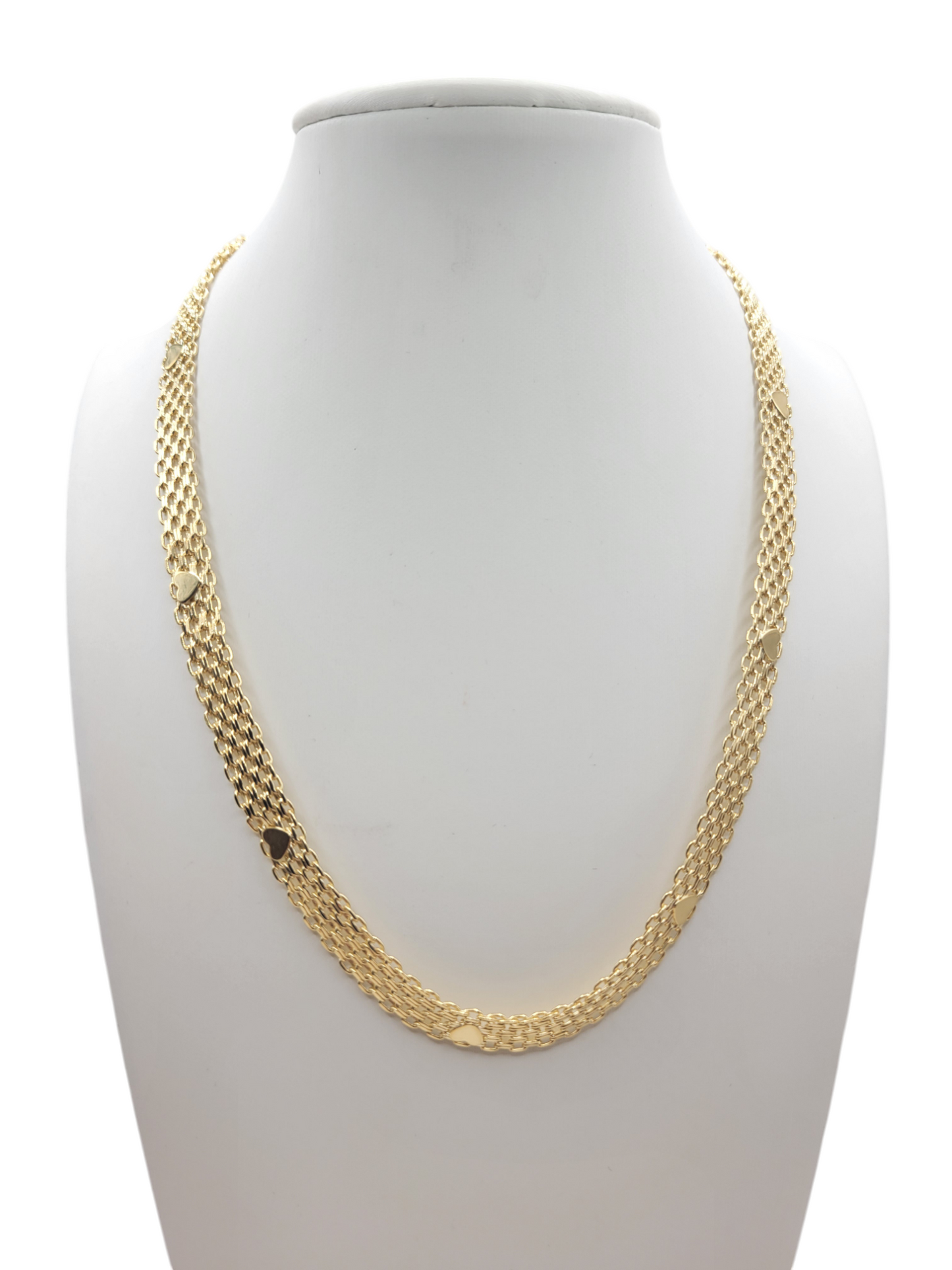 10K gold braided heart necklace. 16 inches, 7 mm.