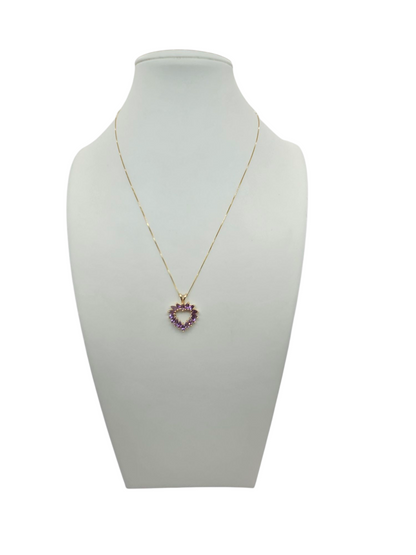 Gold chain 10K. I  purple heart pendant. 18in. 1mm