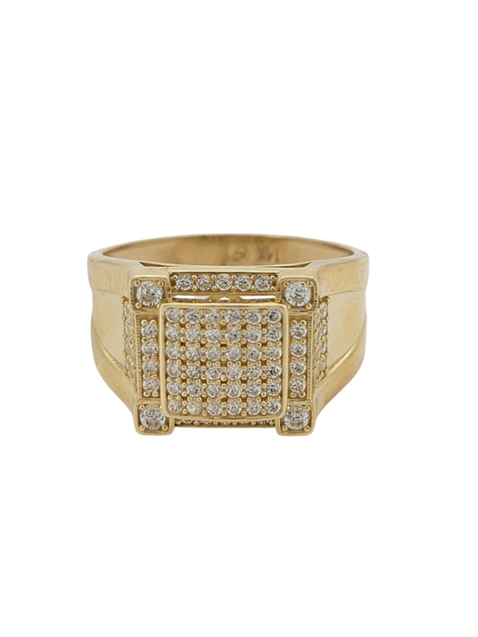 14K gold ring. Square. With CZ stones. Size 11