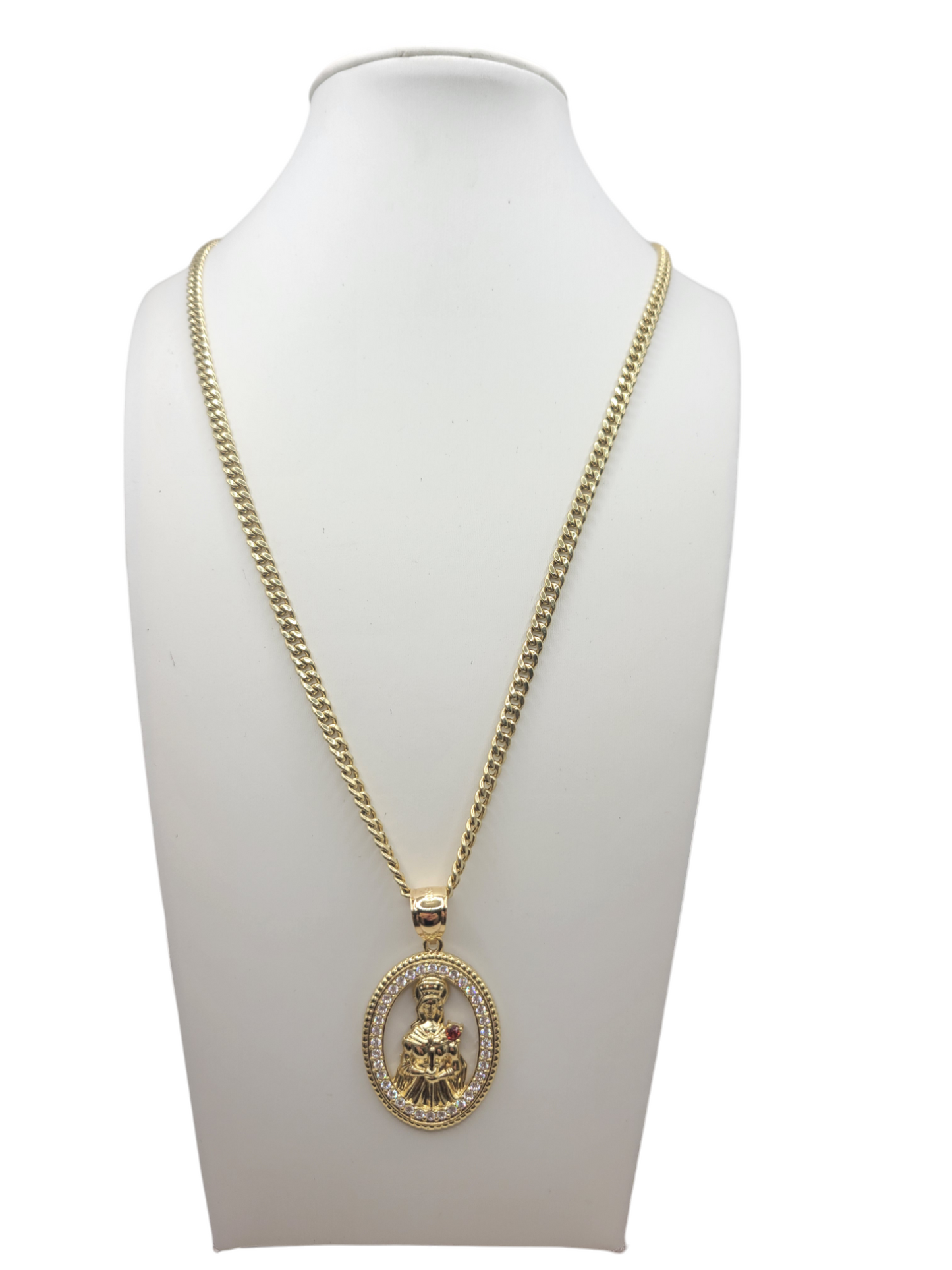 10K gold Cuban chain. Saint Barbara pendant. 22 inches. 4 mm.