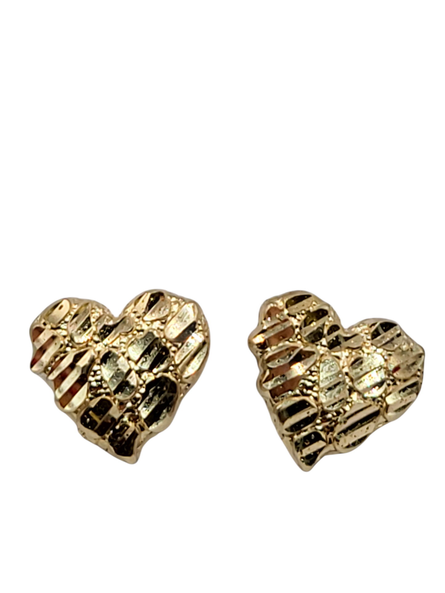 10K gold stud earrings. Small heart-shaped nugget style.