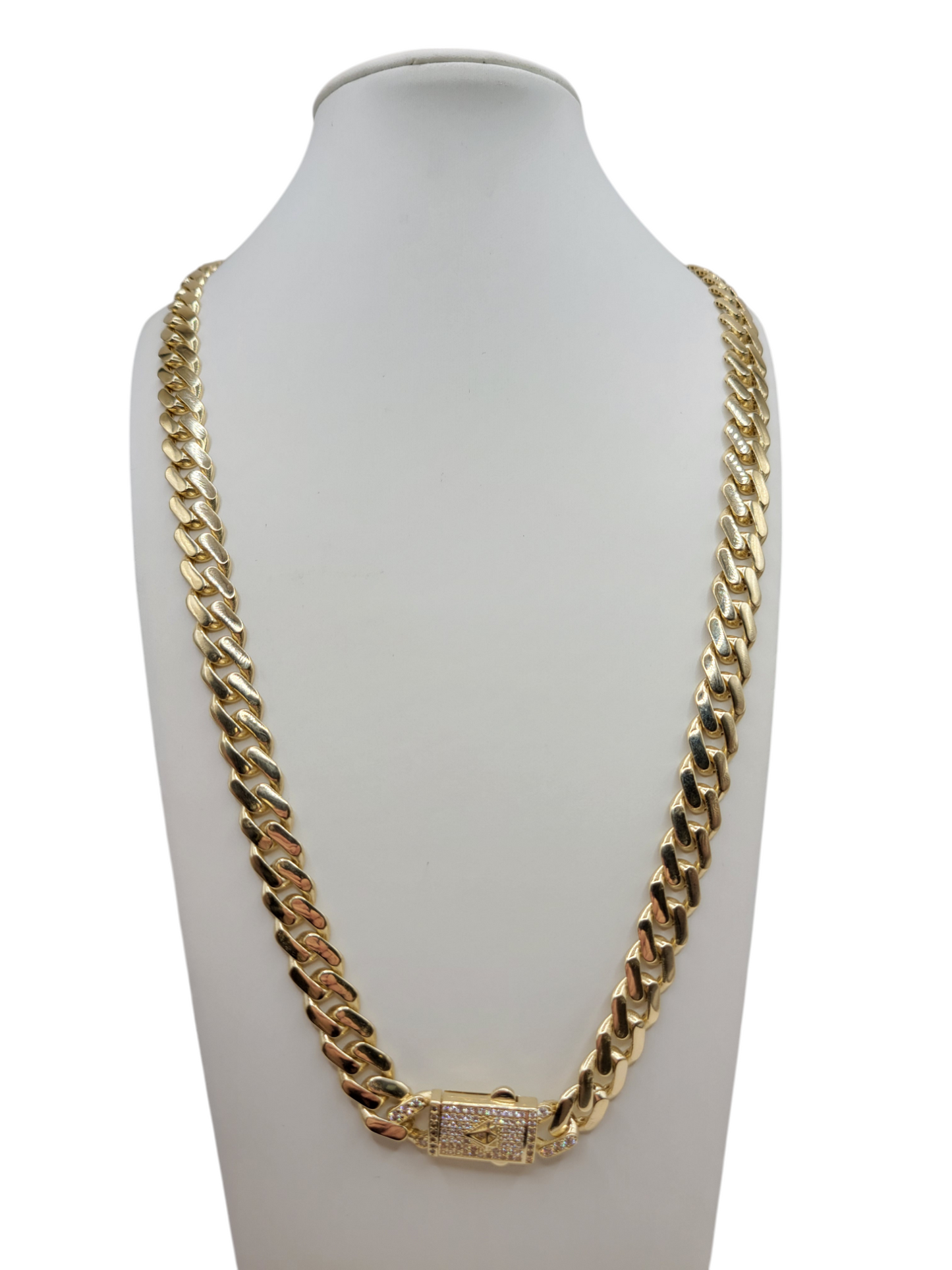 10K Gold Cuban Chain with CZ Stone Clasp. 24in. 9mm