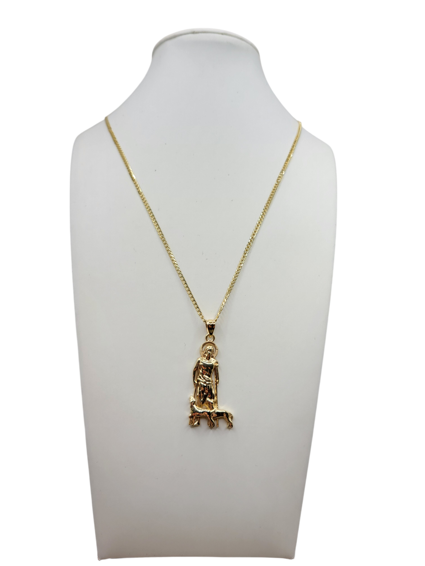 10K gold Cuban chain. Saint Lazarus pendant. 20 inches. 2 mm.