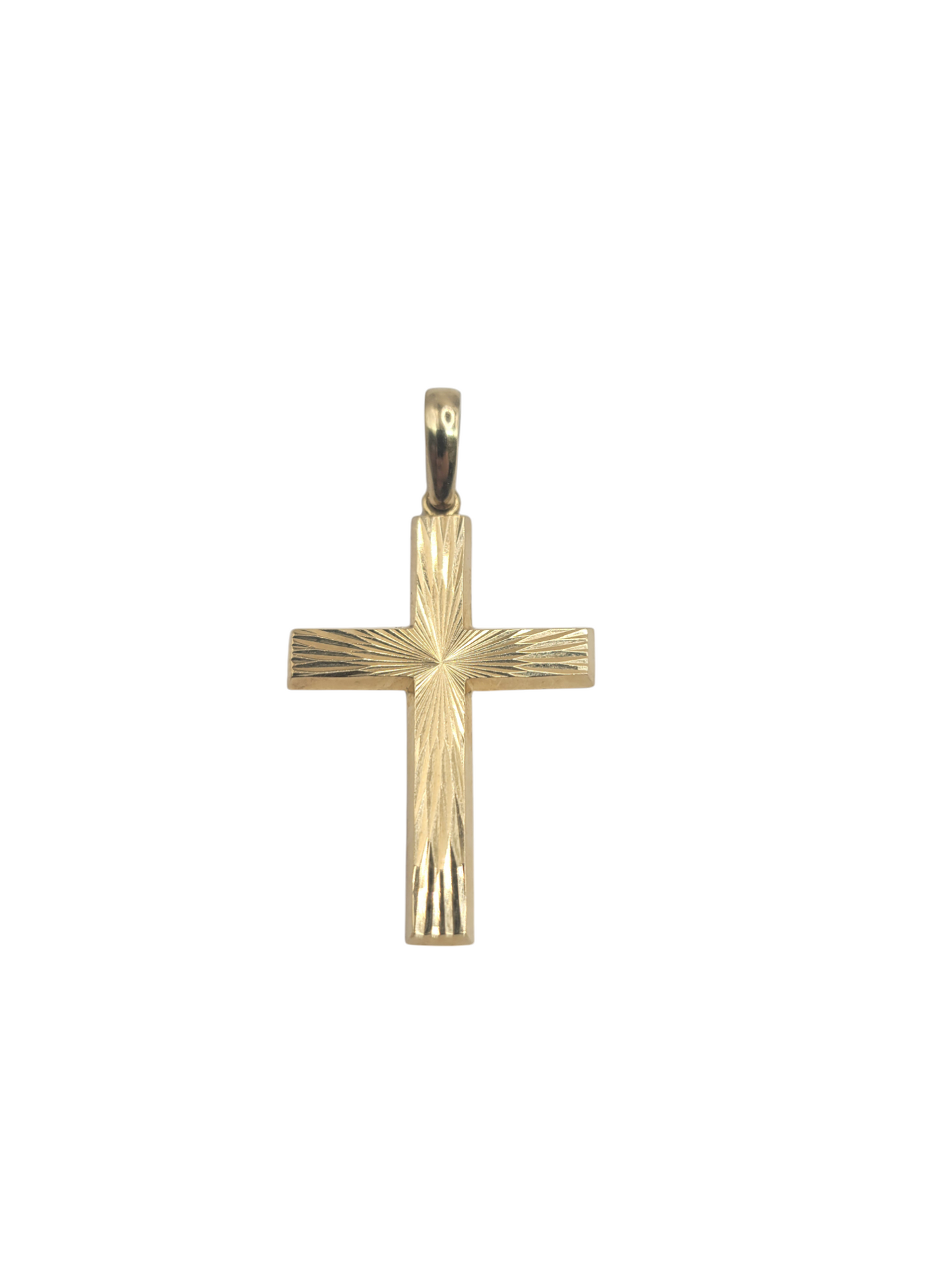 10K gold pendant. Cross with diamond-cut details.