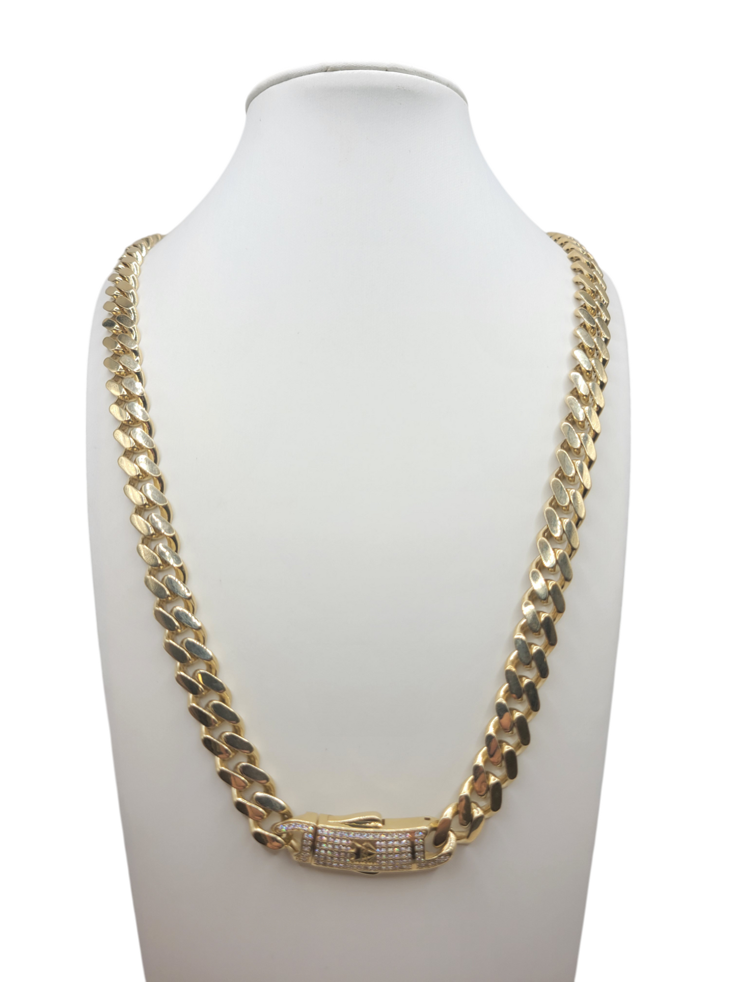 10K gold Cuban chain with CZ stone clasp. 24in . 9mm