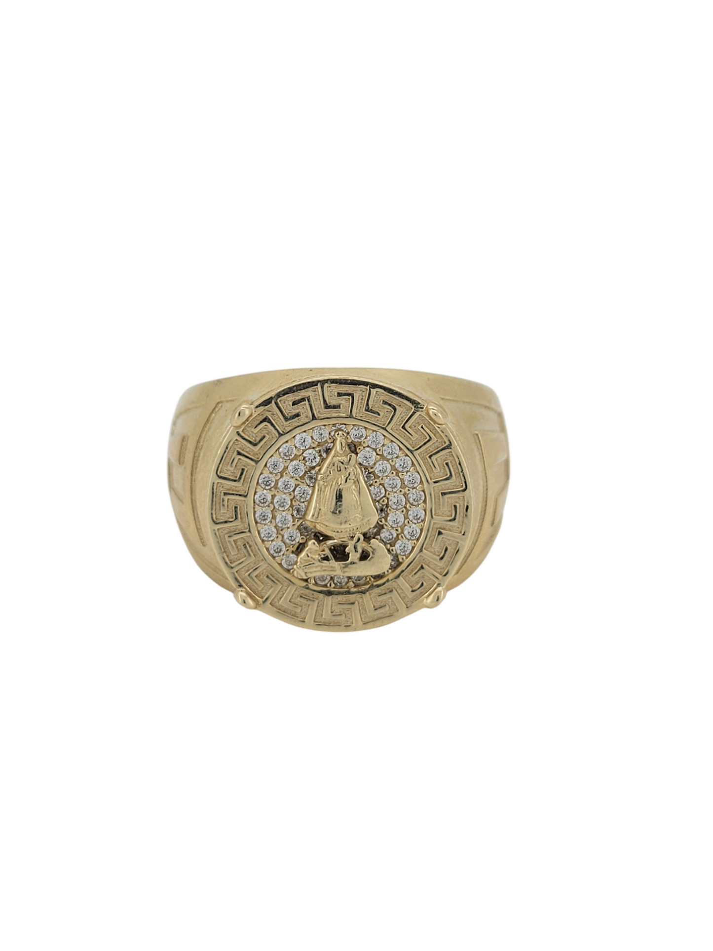 10K gold ring. Virgin of Charity. CZ stones