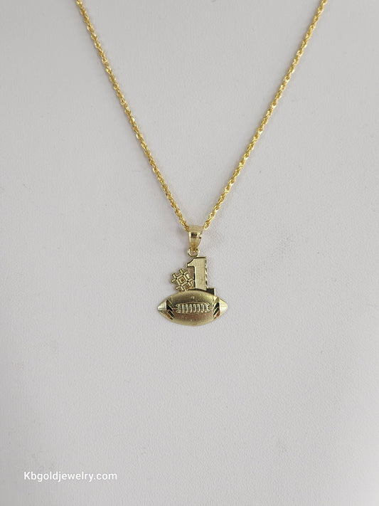 rope chain with American football ball pendant 10k gold