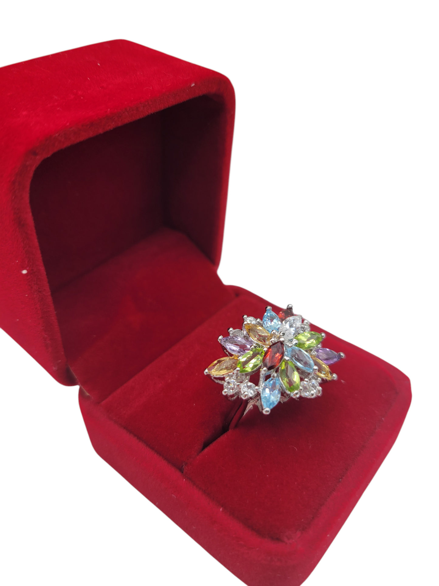 925 silver ring. Colorful flower. CZ stone. Size 8