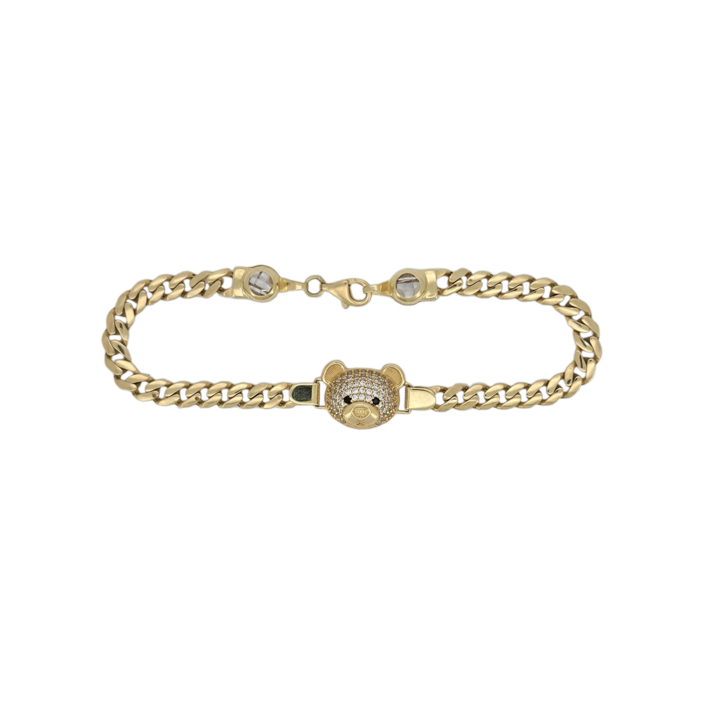 10k Gold Cuban Teddy Bear Bracelet. CZ Stones. 4.7mm-7.5in