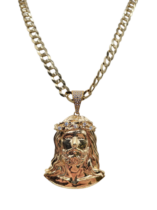 14K gold Cuban chain. Jesus face. 24 inches. 5.7 mm.