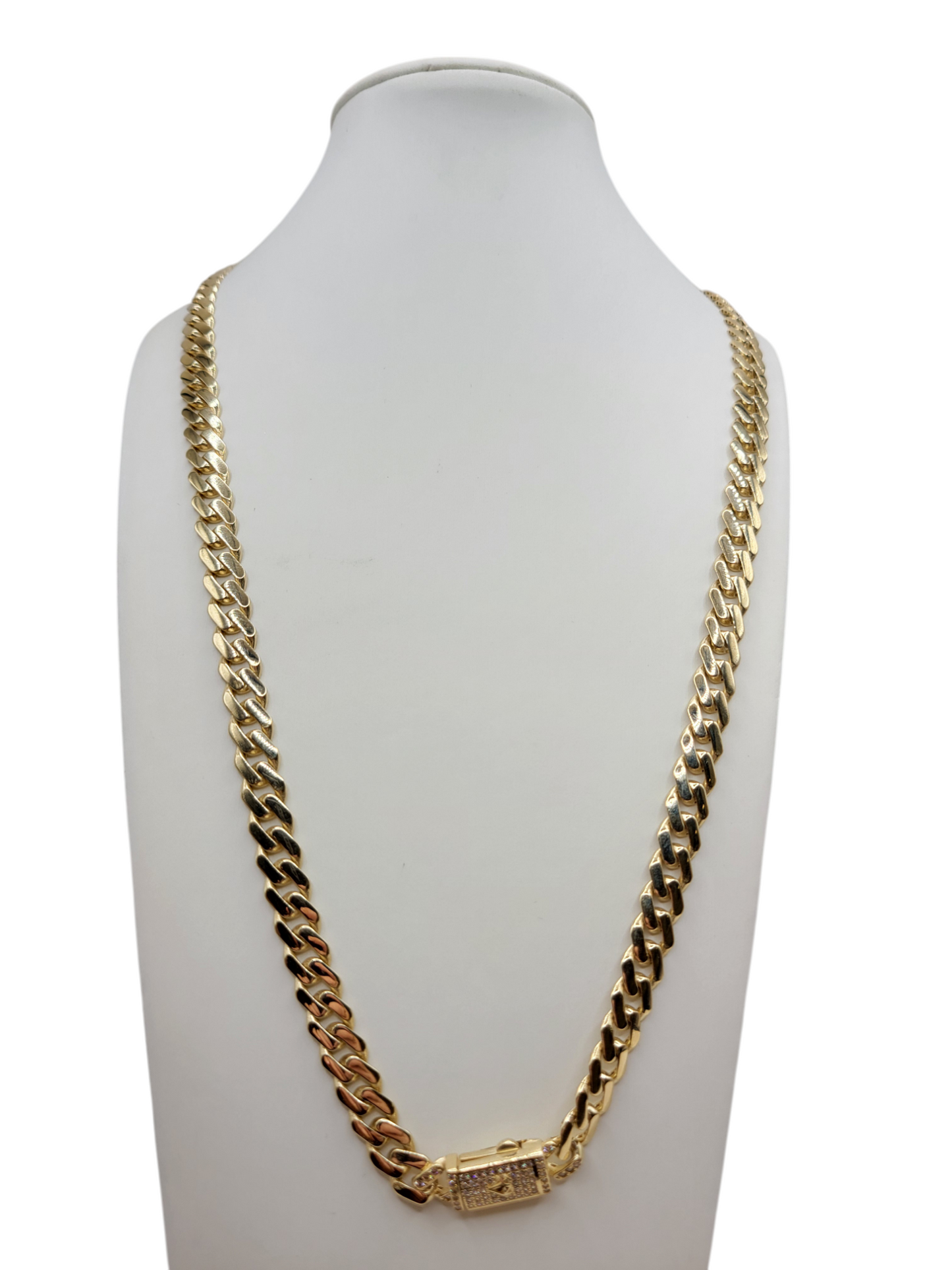 10K Gold Cuban Chain. CZ Stone Clasp. 24in. 7mm