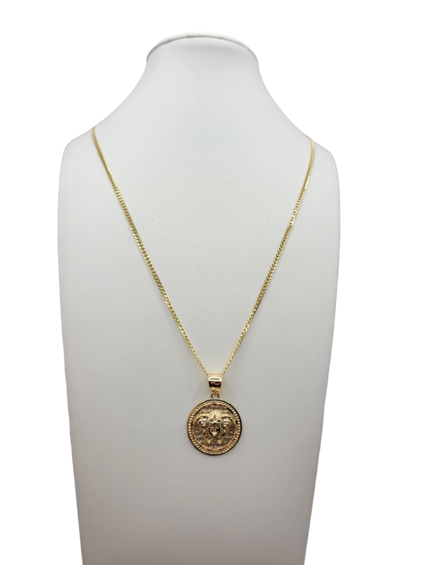 10K gold Cuban chain. Medusa pendant. 24 inches. 2 mm.