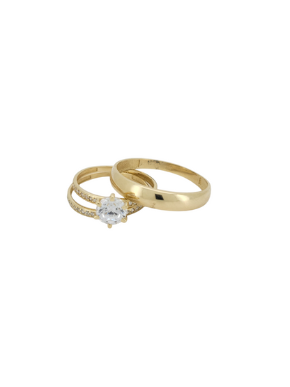 10K gold wedding rings. Trio of rings. Women's size 7.5. Men's size 11. CZ Stones