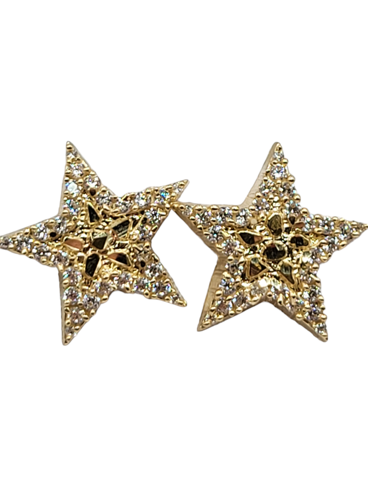 10K gold nugget-style star earrings with CZ stones