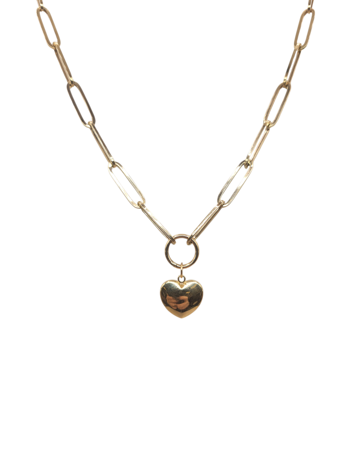14K gold necklace. Heart pendant. 24 inches. 4 mm.