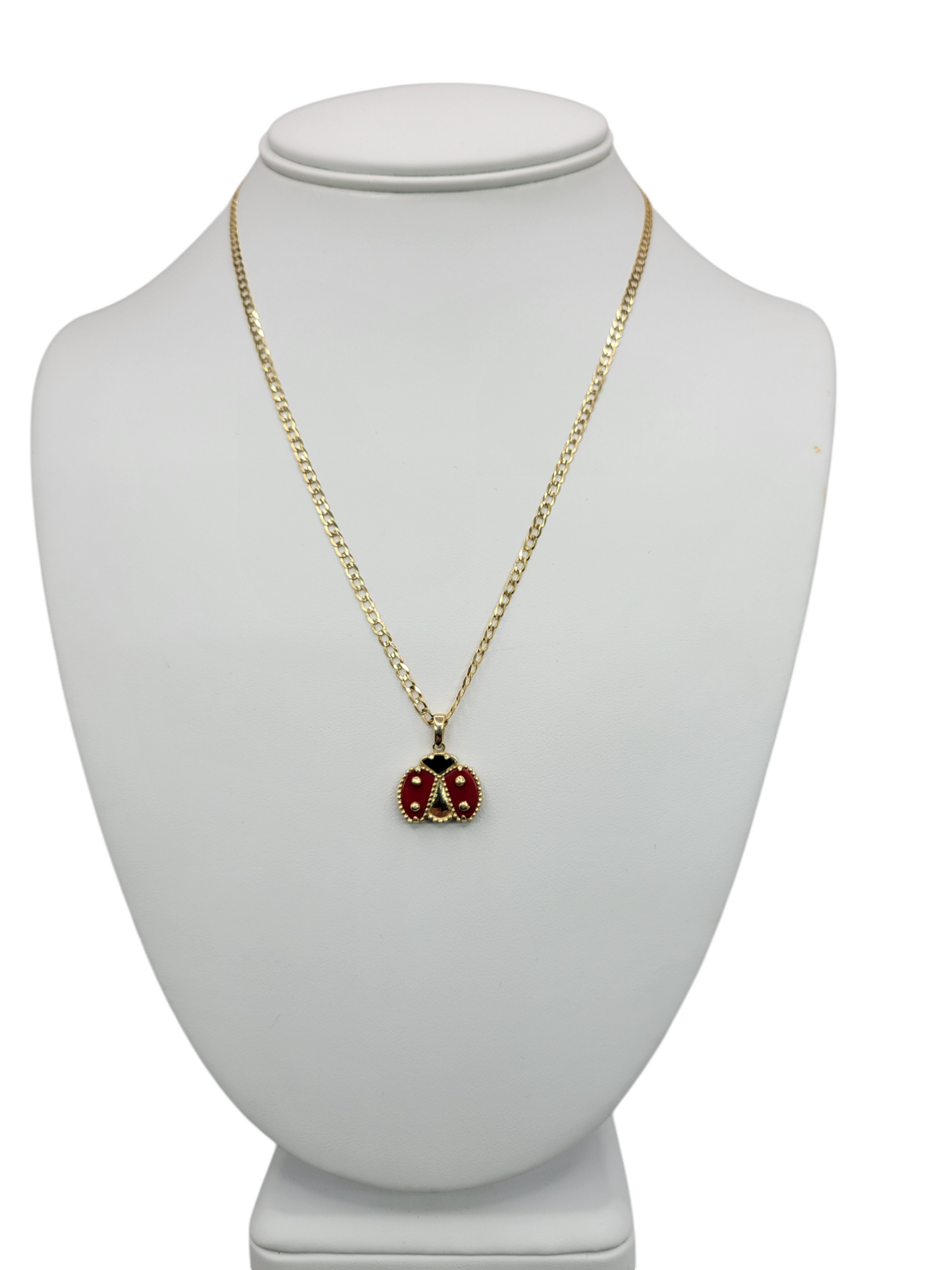 Solid 10K gold Cuban chain. Ladybug pendant. 18 in. 3mm