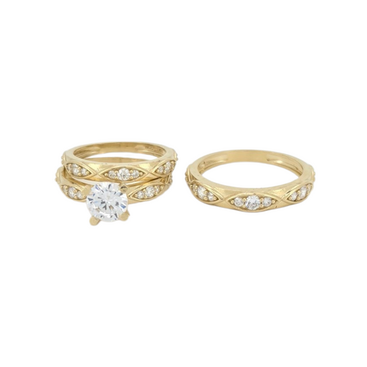 10K Gold Wedding Trio Rings. CZ Stone. Size 7 and 10.