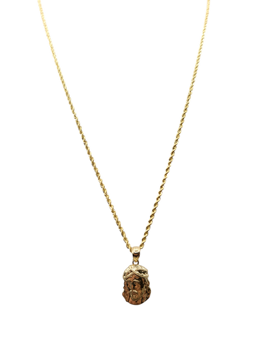 10K gold chain. Small Jesus pendant. 20 inches. 1.6 mm.