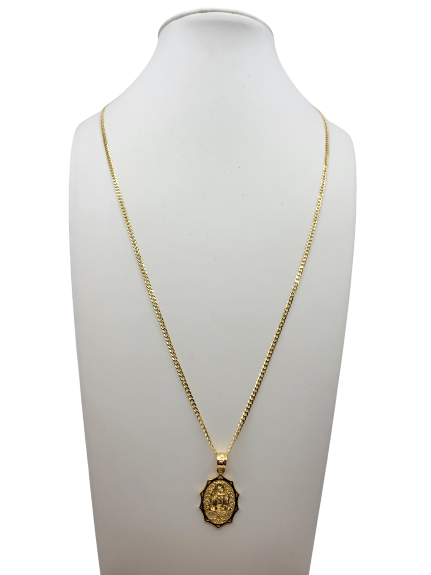 10K gold Cuban chain. Virgin of Charity pendant. 20 inches. 2 mm.