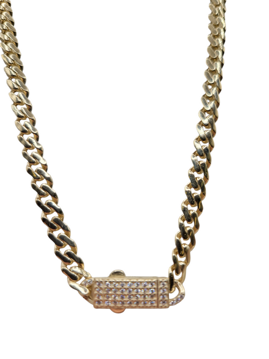 10K Gold Cuban Chain. CZ Stone Clasp. 20in. 4.5mm