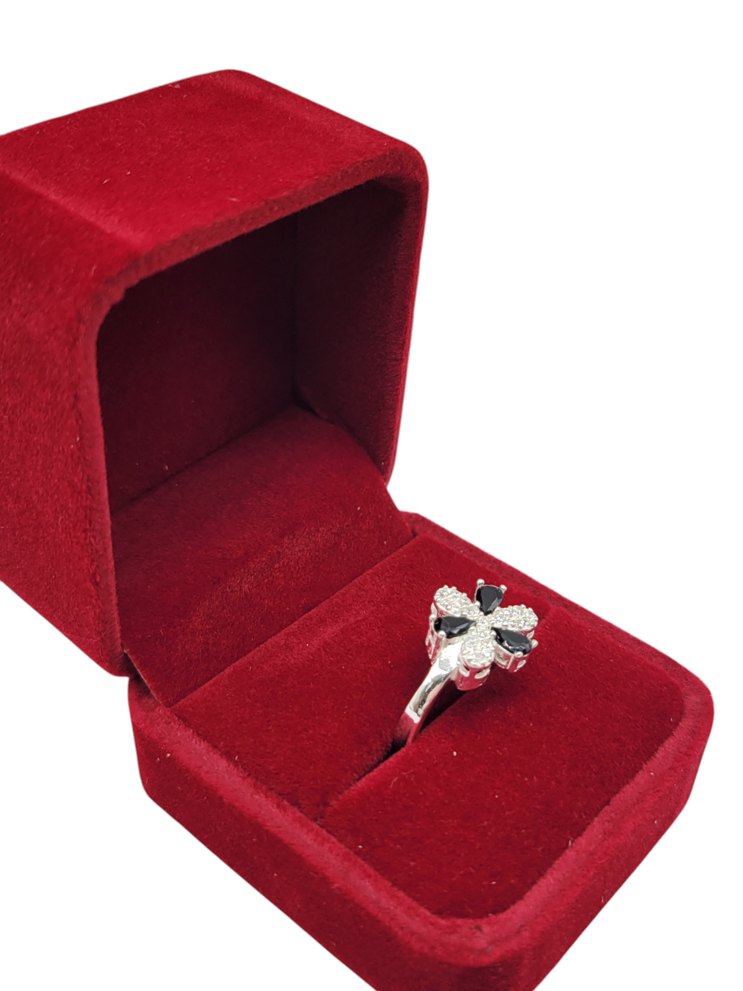 925 silver ring. Black CZ and white stone flower. Size 8