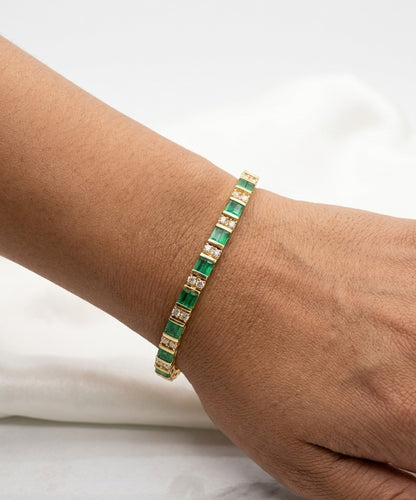 14K Yellow Gold Baguette Emerald & Diamond Bracelet (5.30 TCW)