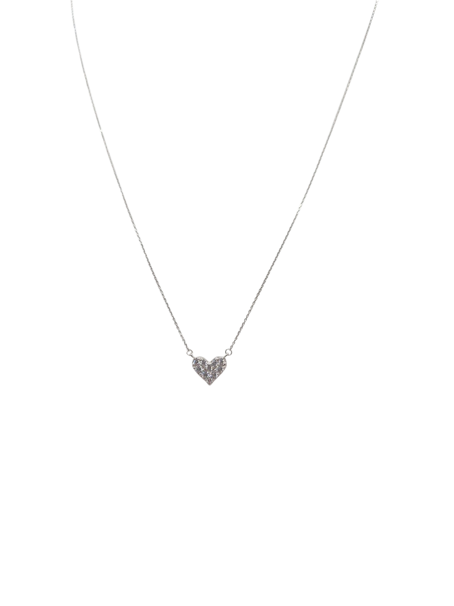 White gold chain 14K . heart with CZ stone. 18in. 1mm