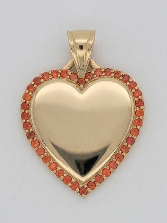 heart pendant 14k gold  to personalize with photo red stones CZ