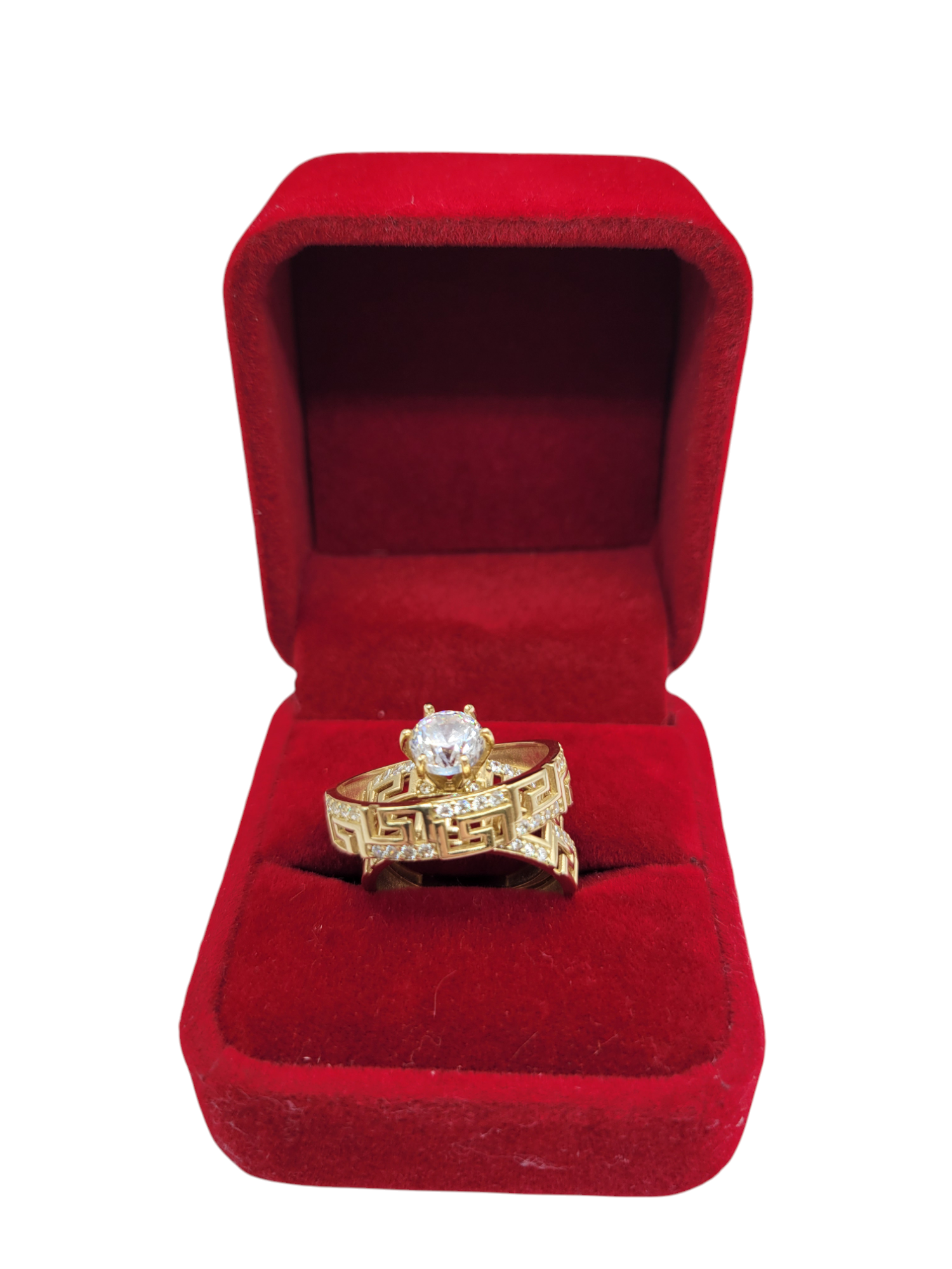 10K gold rings. Engagement. Labyrinth. Trio for men and women. Sizes 7 and 10.