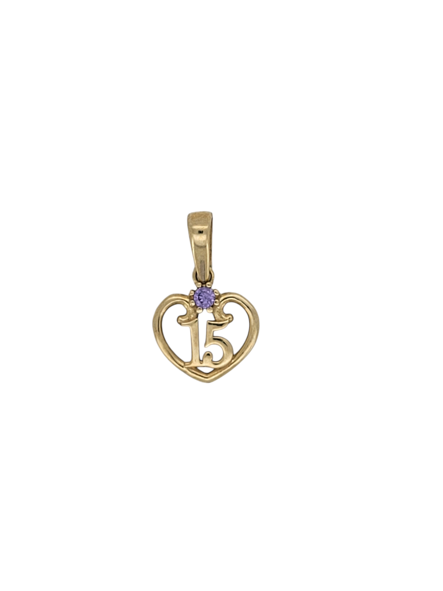 10K gold pendant. Heart with violet CZ stone