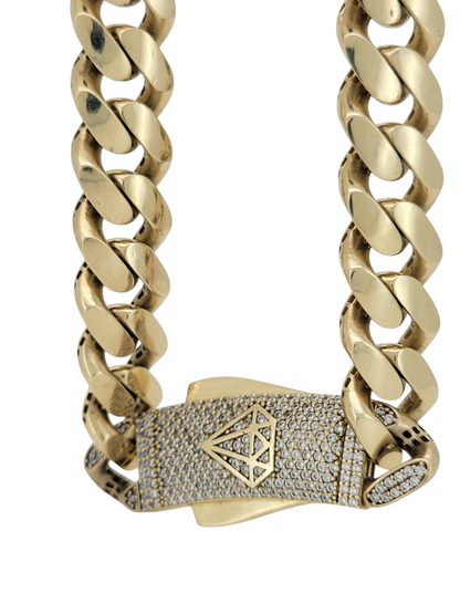 10K gold Cuban link chain. Monaci style. 24in. 11mm