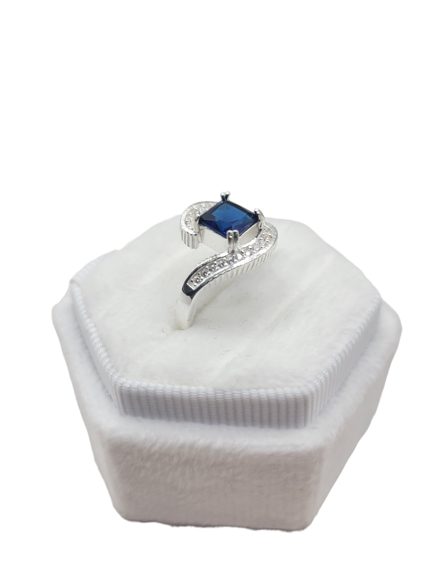 925 silver ring. Blue square CZ stone. Size 7