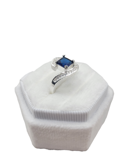 925 silver ring. Blue square CZ stone. Size 7