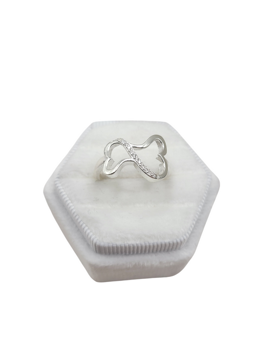 925 silver ring. Two hearts. CZ stone. Size 7.5