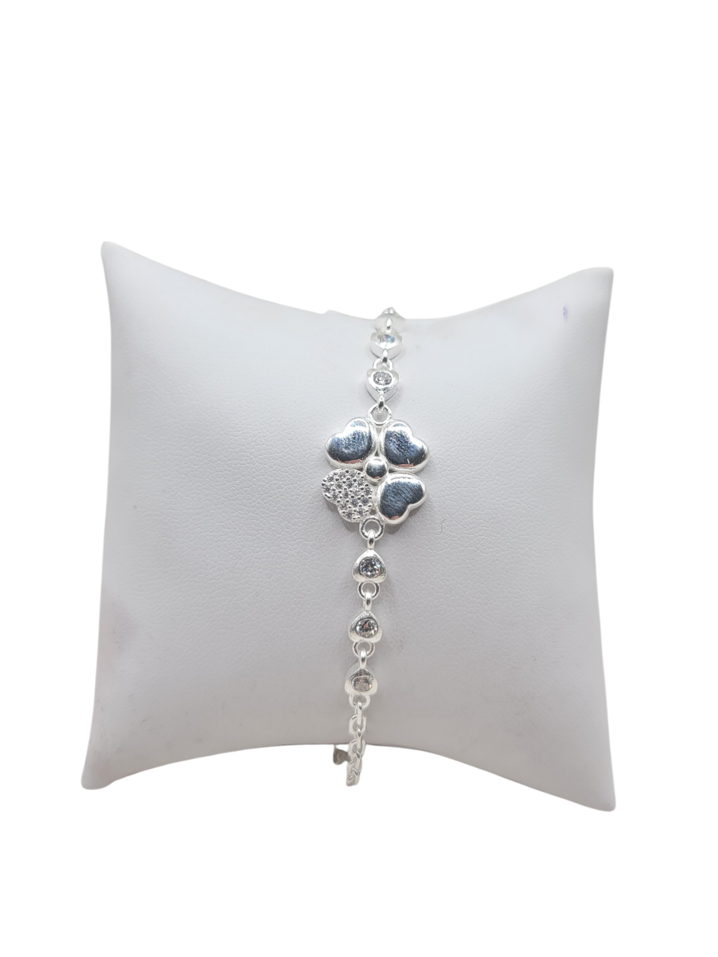 925 Sterling Silver Lotus Flower Bracelet with White CZ Stones, 8 in, 3 mm