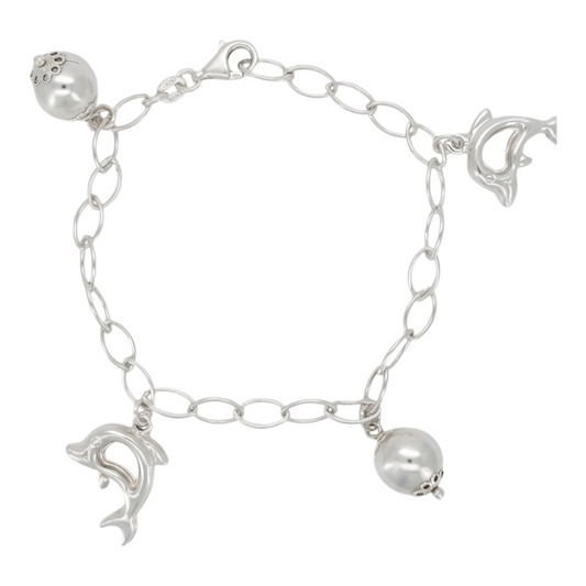 925 silver bracelet with dangling charms. 7.5in . 5mm